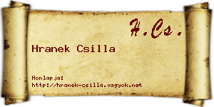 Hranek Csilla névjegykártya